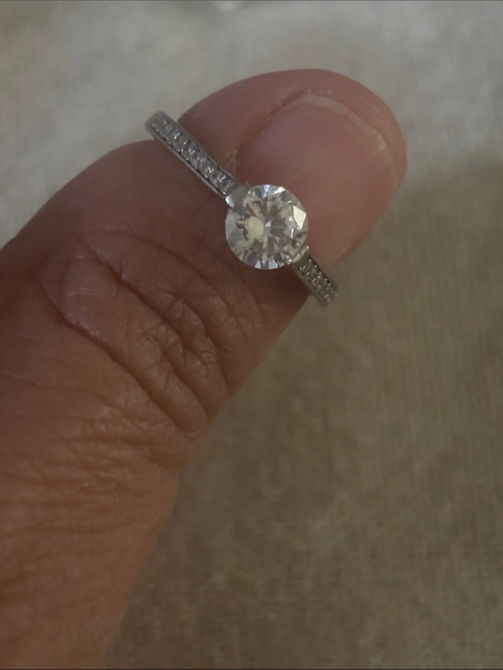 Sparkling Clear Stone Silver Ring with Accent Bands Size 6